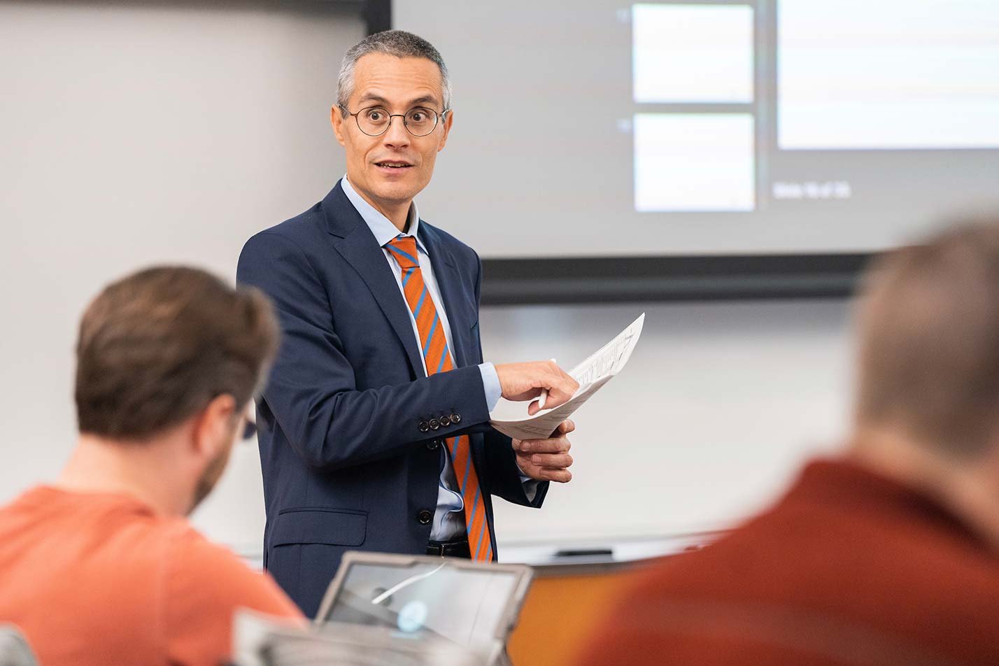 A classroom discussion with a professor illustrates the collaborative learning environment in ASU's PhD in Accountancy program.