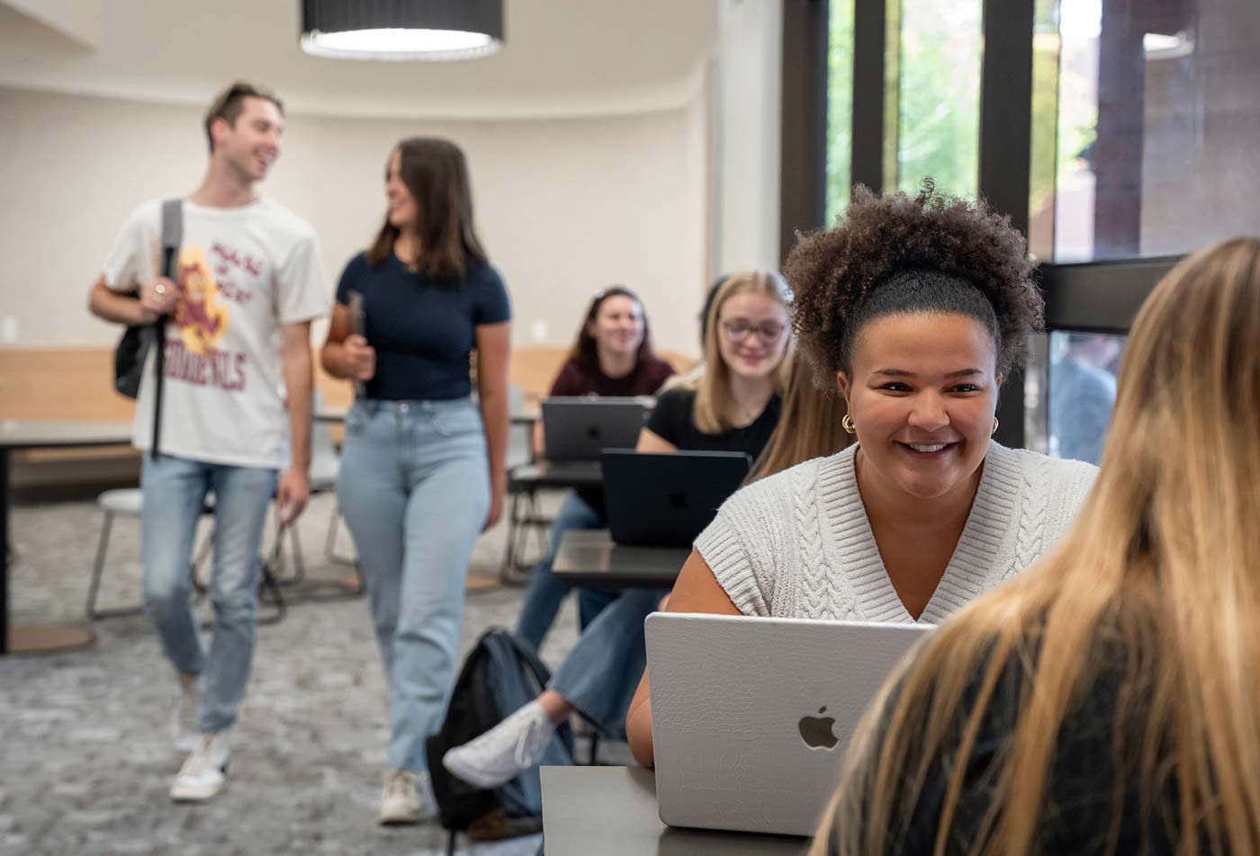 In a study space, discussion highlights the collaborative learning environment of ASU's BA in Business (Public Service and Public Policy) degree.