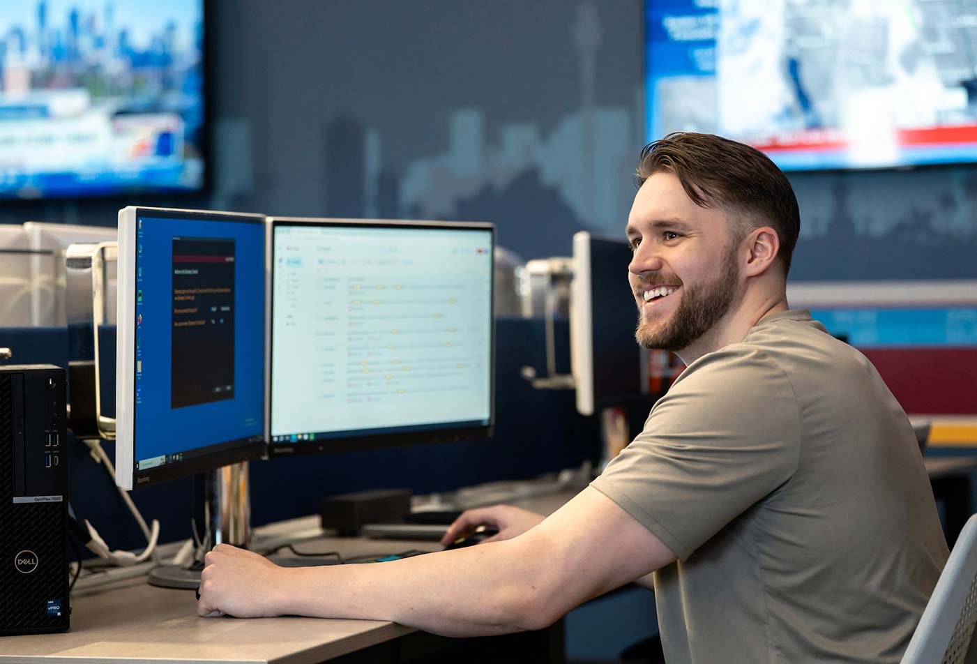 A student performs real-time financial analysis at a computer station in a tech-enabled environment, highlighting analytical skills developed in ASU's MS Finance program.