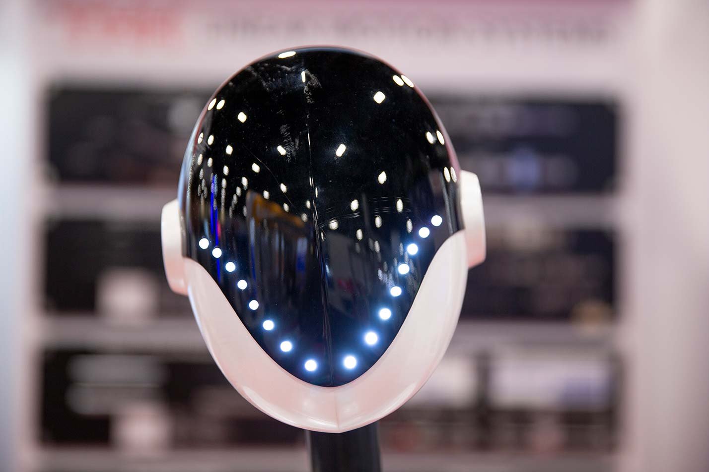 A polished robot head with LED lights symbolizes innovation in ASU's MS in Artificial Intelligence Engineering (Robotics).