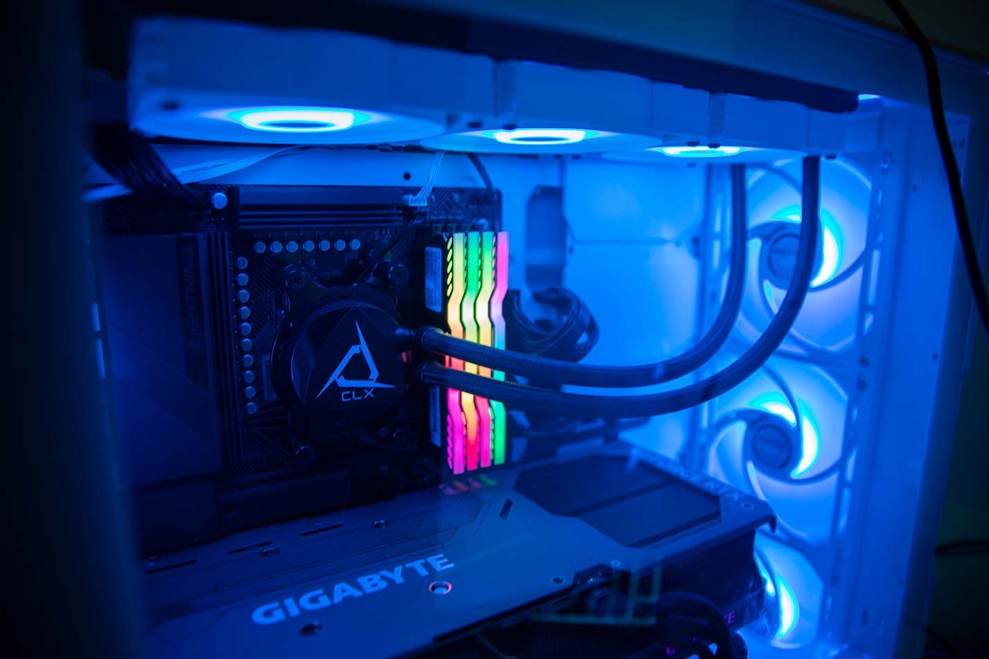 High-performance computer hardware with illuminated components supports technical innovation in ASU's Computer Science (Media Arts and Sciences) degree.