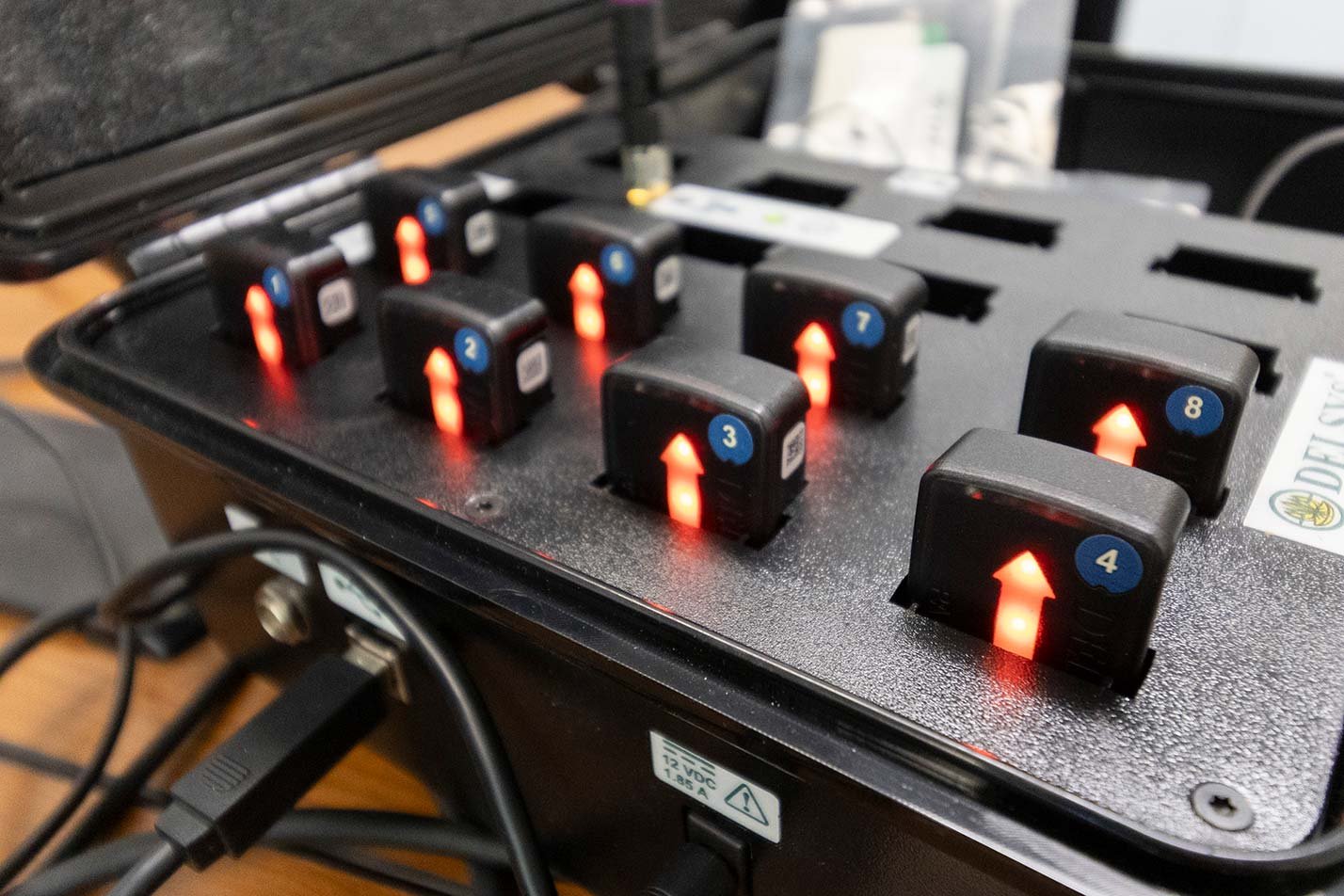 Charging ports with glowing indicators, highlighting technology integration in ASU's Biomedical Engineering degree.
