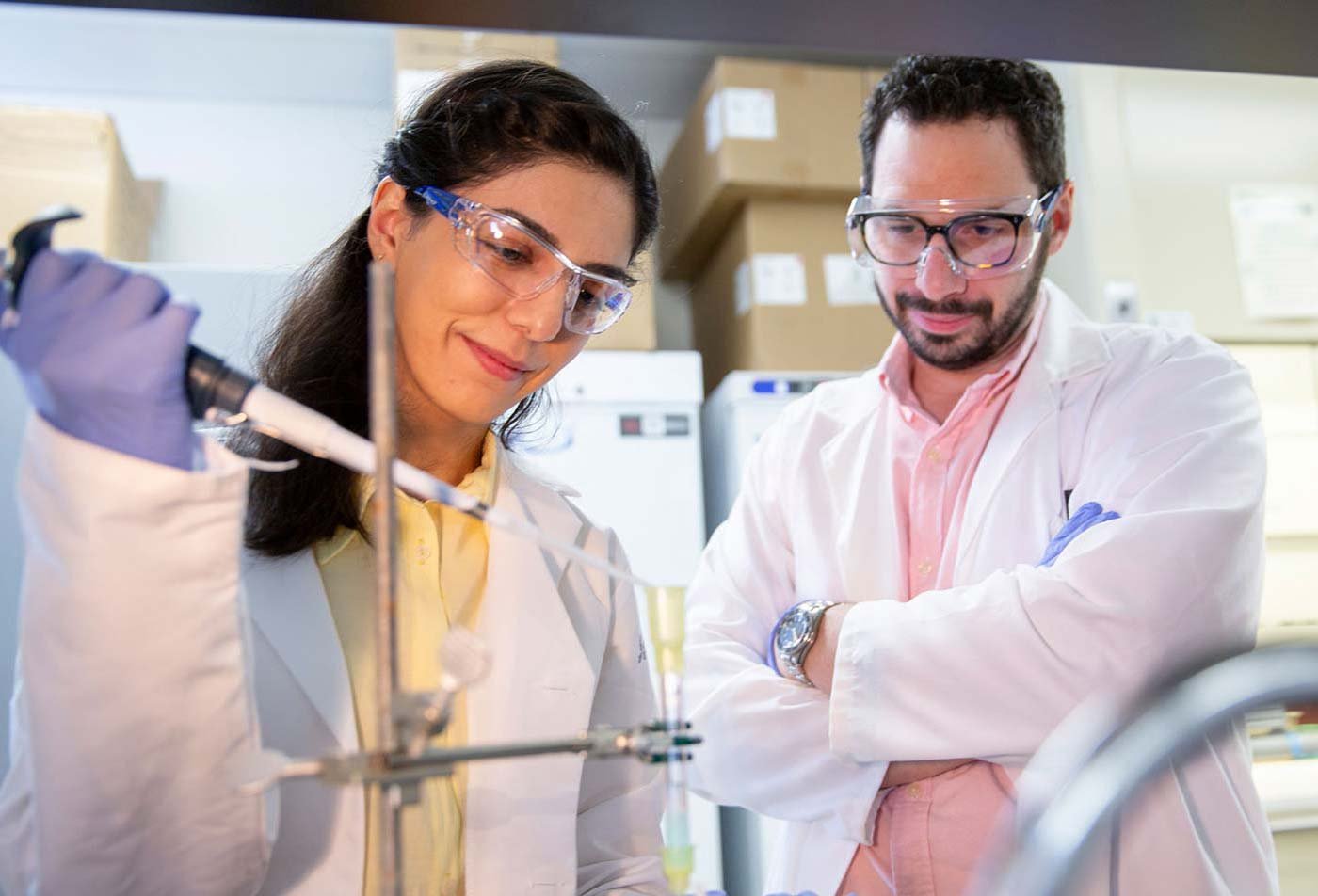 A researcher performs laboratory testing with precision instruments, representing innovation in ASU's Materials Science and Engineering, MS program.