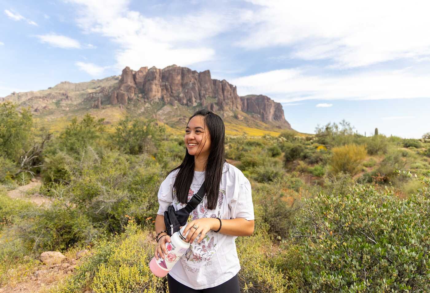 ASU student in the desert practicing a sustainable life style at the university ranked number 1 for sustainability