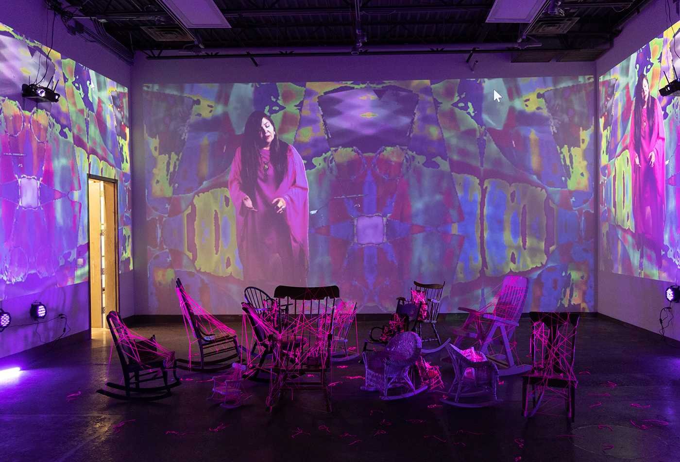 A room of artwork created by School of Art students demonstrates the medium explored in the BFA in Art (Expanded Arts).