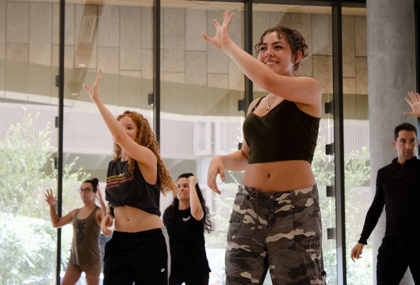 Students practice choreography in a studio, demonstrating the field explored in the BFA in Dance (Dance Education).