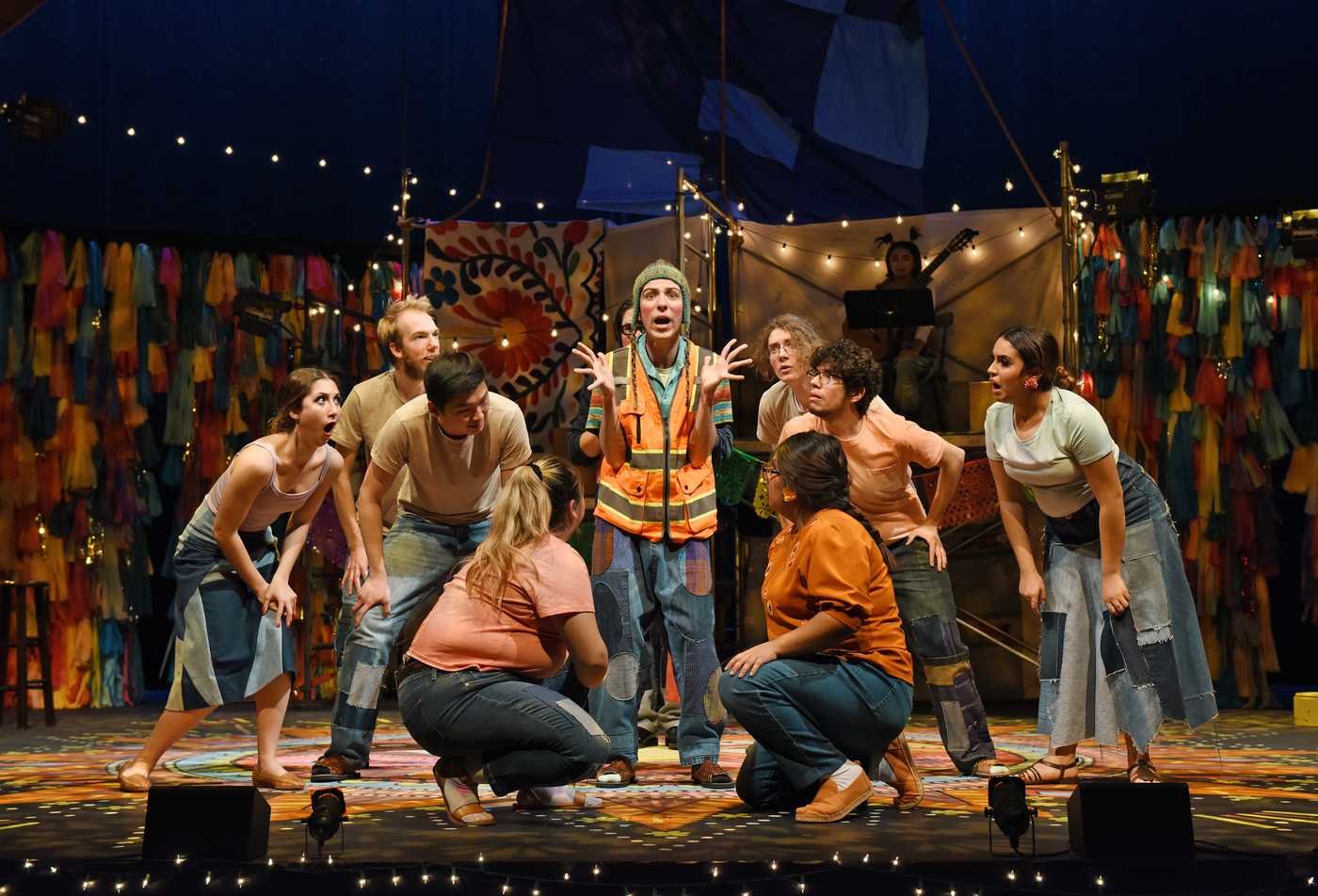 Actors perform together on a stage, showcasing hands-on learning in the Theatre (Performance), MFA.
