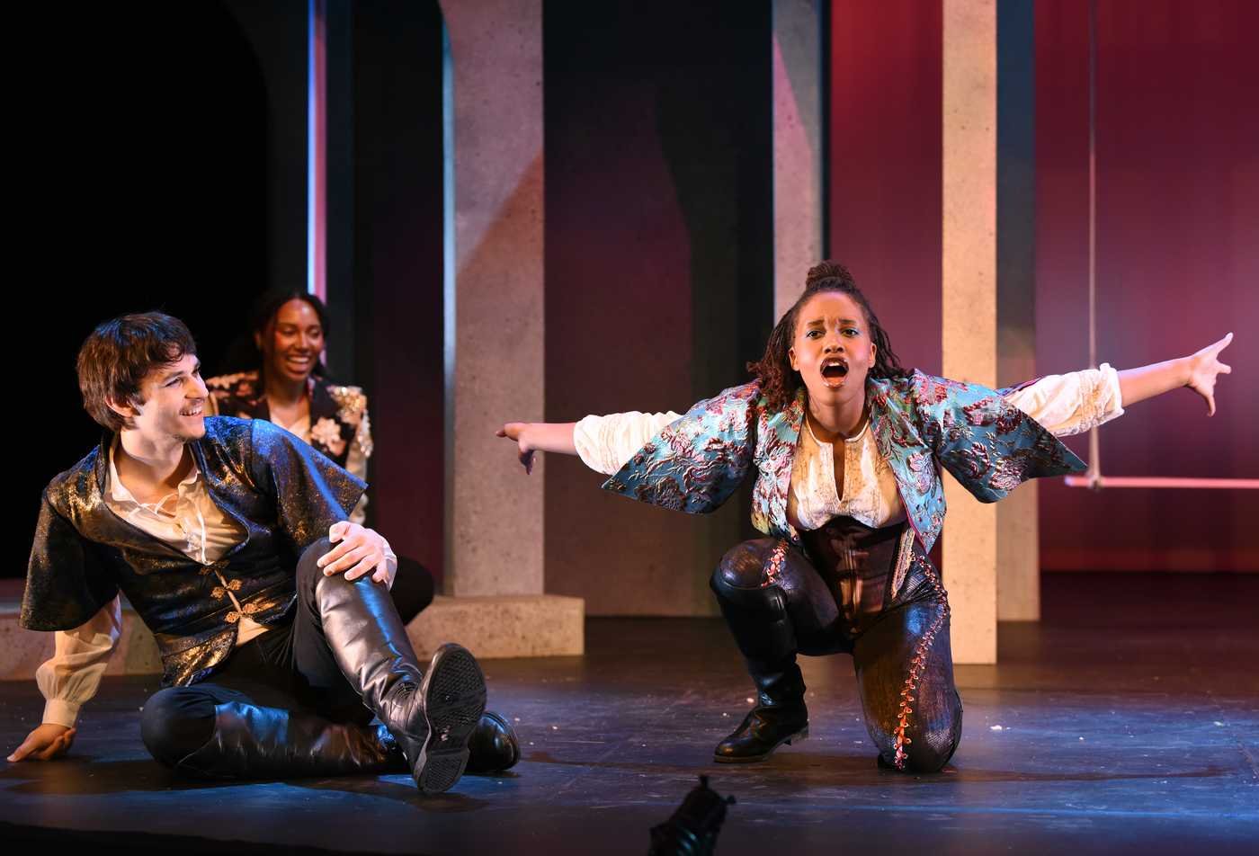 Actors perform a play together, showing hands-on learning in the BA in Theatre (Acting).