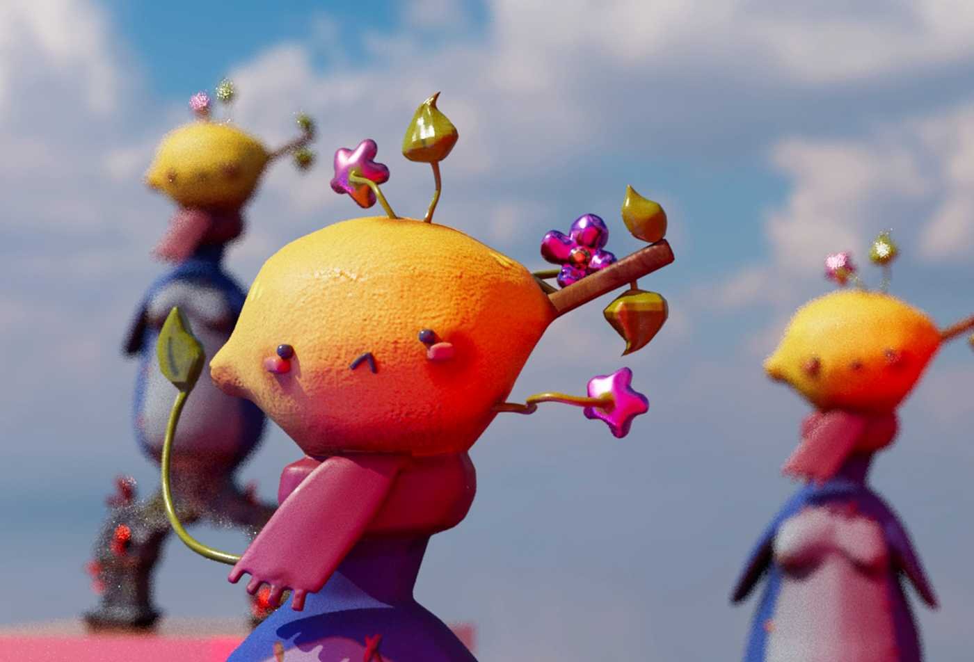 A whimsical lemon character with floral decorations provides an example of the field of animation explored in the BFA in Art (Animation)