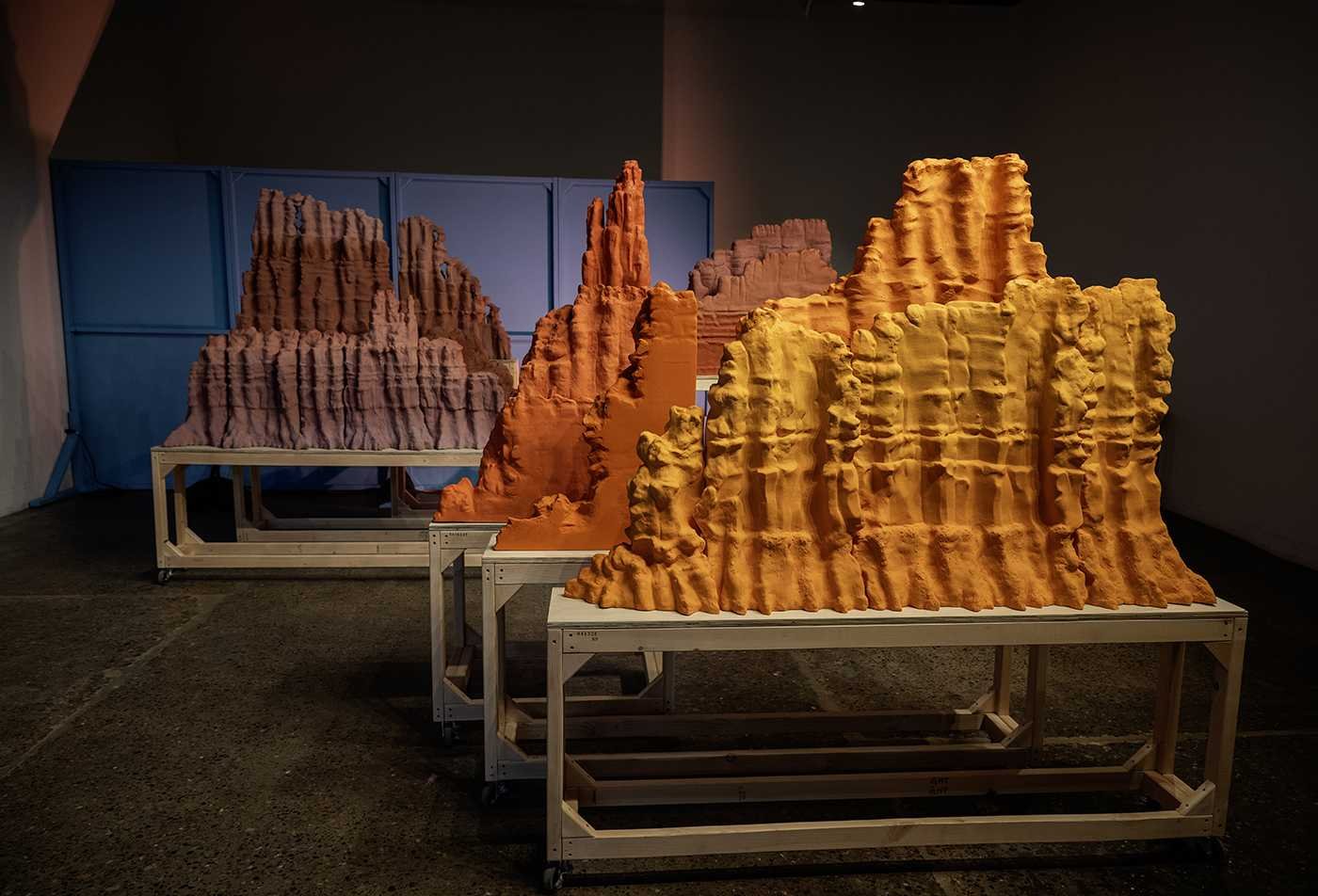 A mountain-shaped student exhibit demonstrates the hands-on work done in the Art, MFA.