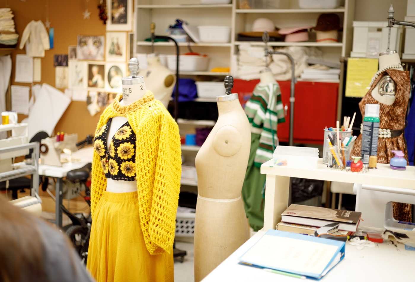 A theater shop displays costumes created for a show, reflecting the field in the minor in Theatre - Costume Design and Technology.