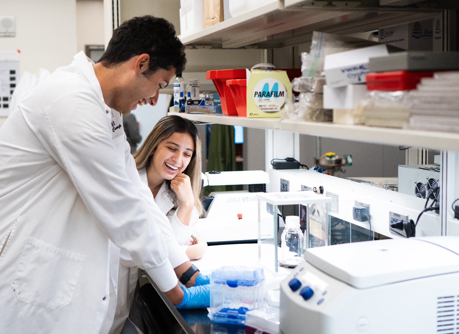 Neuroscience students work together in a lab, reflecting hands-on research in the BS in Neuroscience.