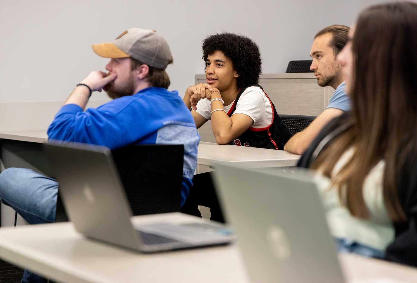 In an upper division French class, students practice French with each other, building language skills in ASU's French, minor program.