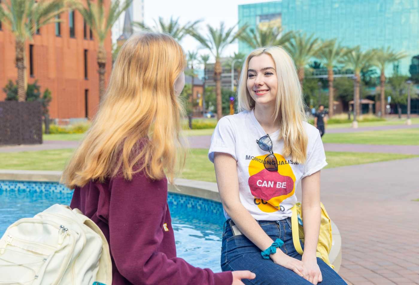Students discuss world languages in class, reflecting global perspectives in ASU's Language Teaching, MA.
