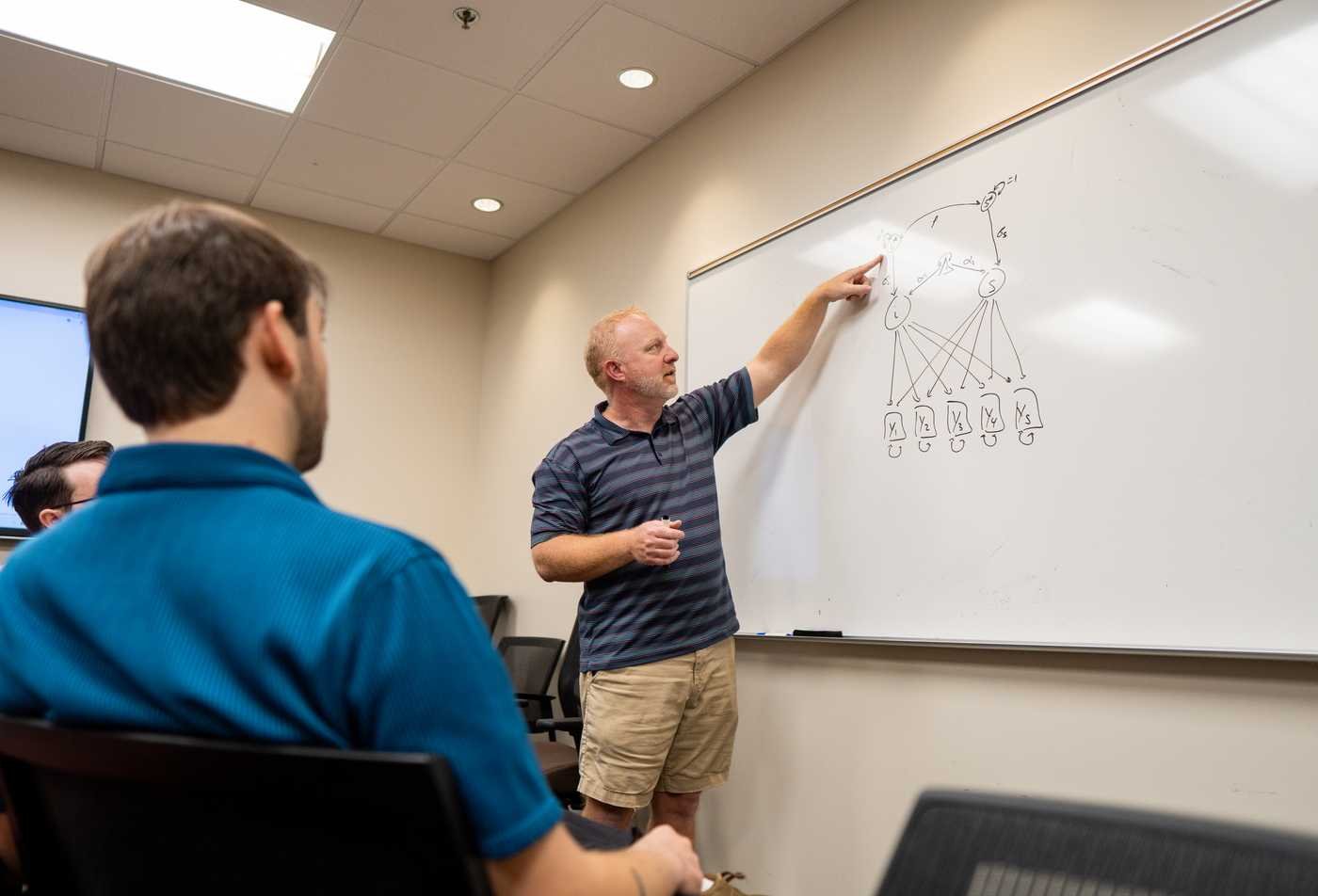 A psychology faculty member instructs students, demonstrating personalized learning in the Psychology (Quantitative Research Methods), PhD.