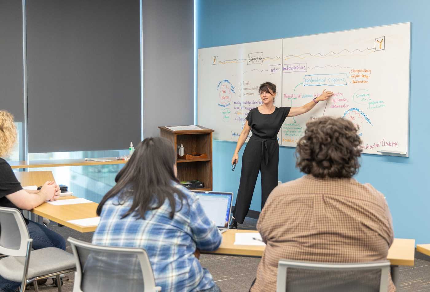 Professor Heather Switzer teaching a gender studies course to a group of students, demonstrating expertise in the minor in Gender Studies.