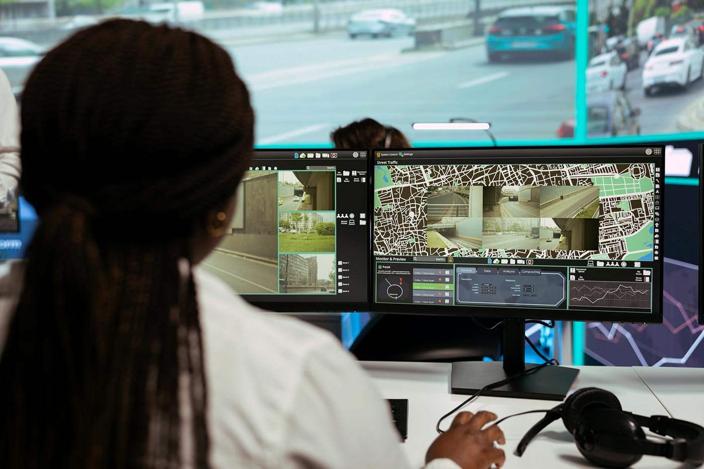 Students analyze live traffic data on multiple monitors, showcasing practical skills in ASU’s Crime Analysis graduate certificate program.