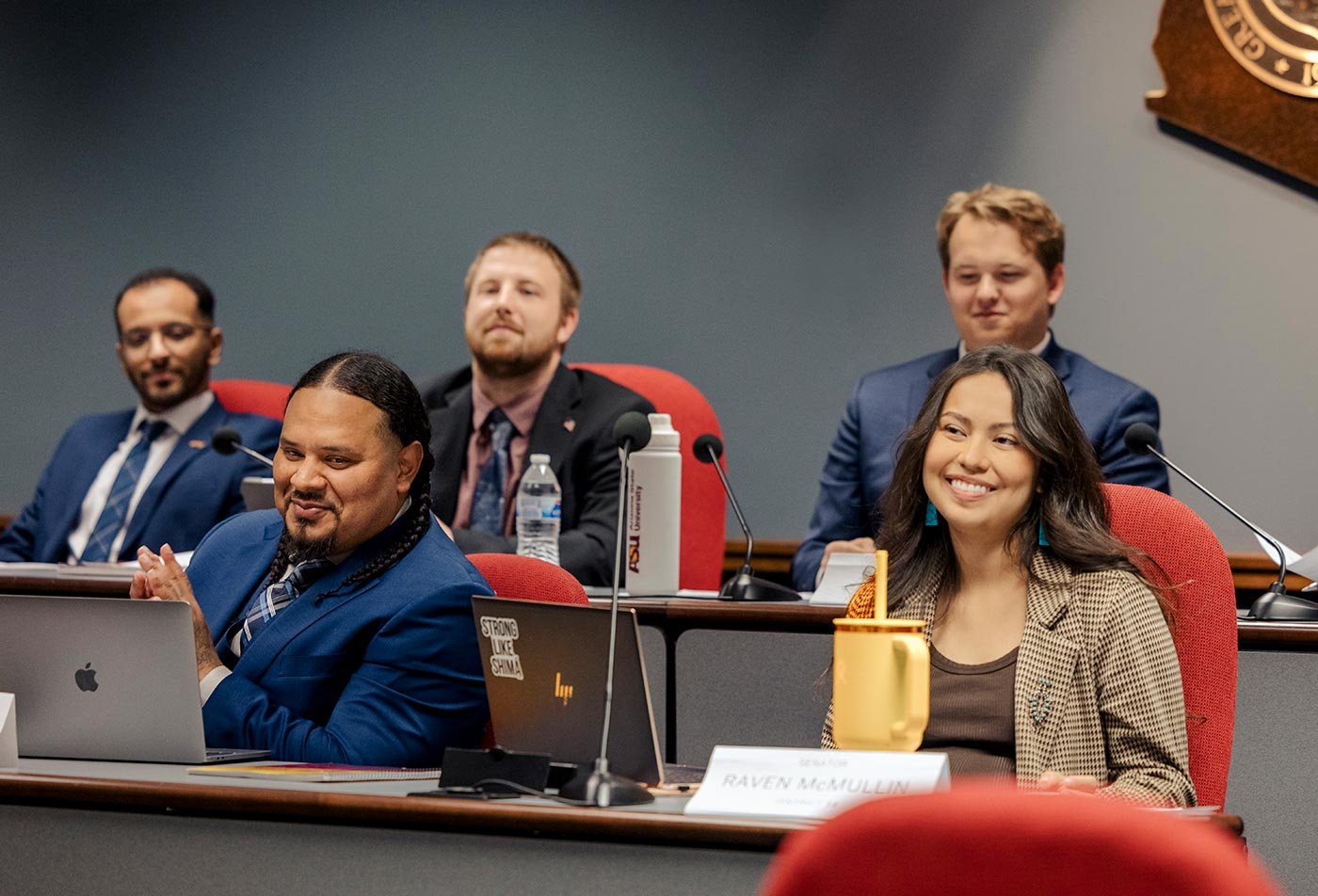 Students engage in a discussion in a legal setting, showcasing collaborative learning in ASU’s Public Service and Public Policy (Business) degree.