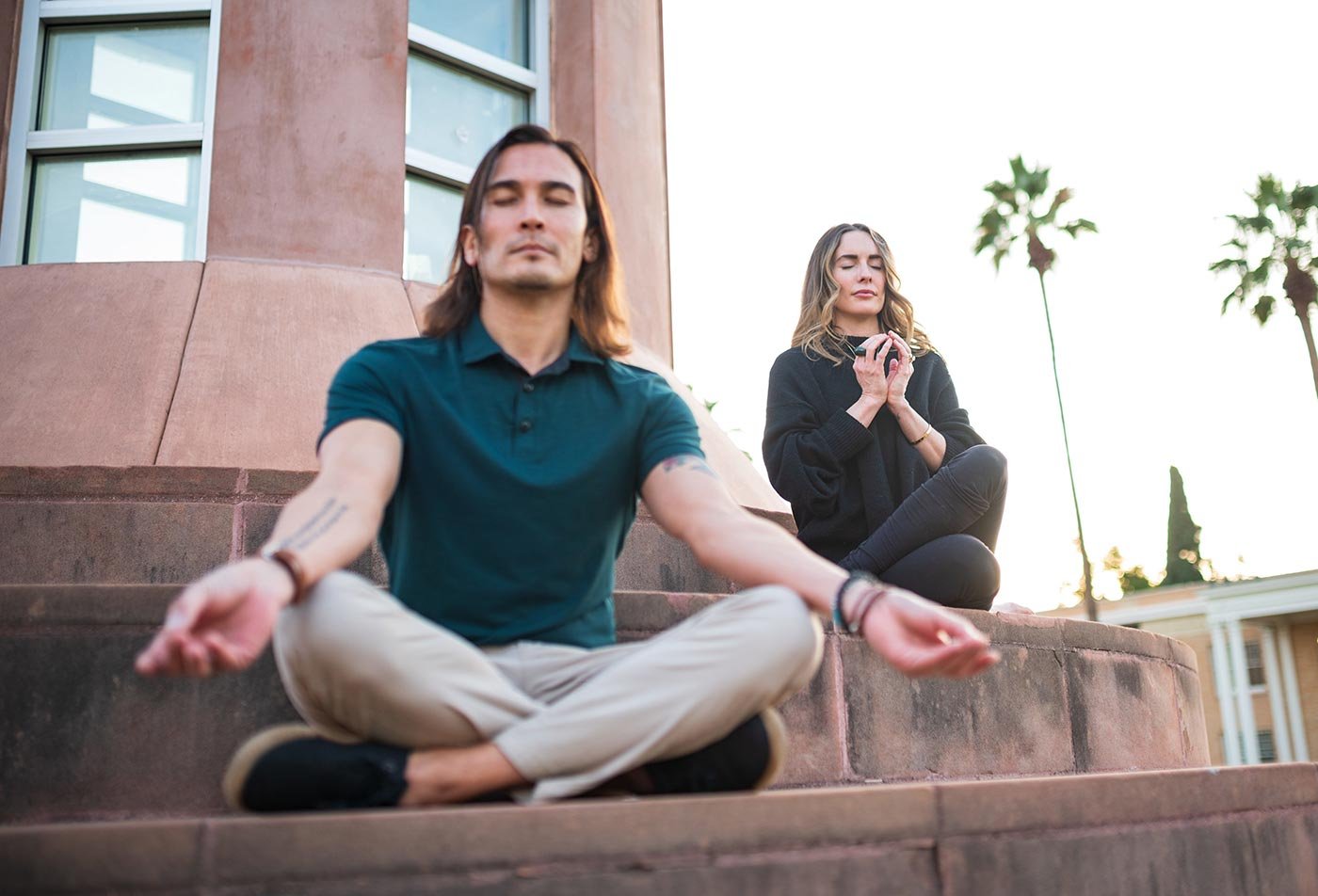 Students practice mindfulness on campus, embodying the resilience-building focus of ASU's Stress Management certificate.
